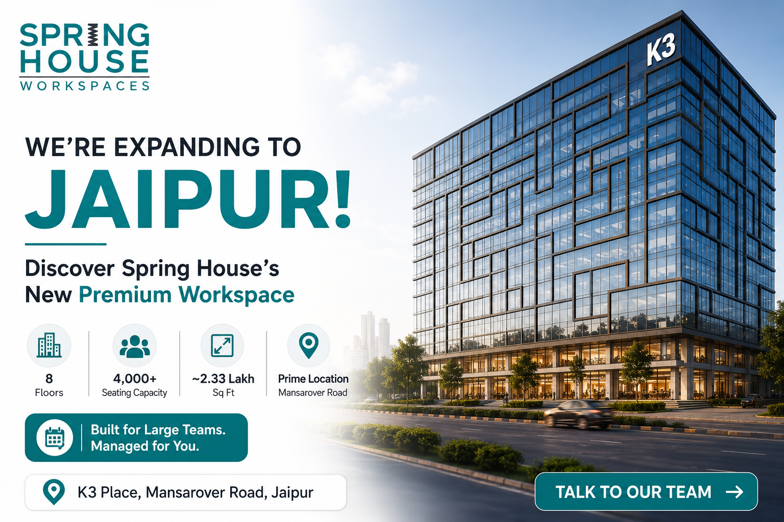We're Expanding to Jaipur: Discover Spring House's New Premium Workspace